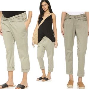 Hatch Maternity Ipek Green Tapered Leg Elastic Waist Ankle Pants Size XS Minimal